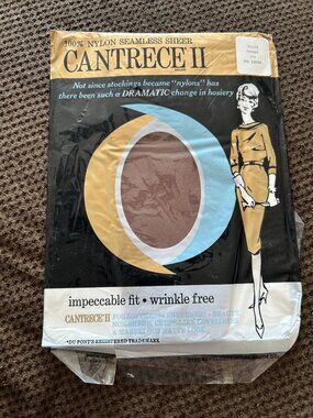 Vintage 1960's Cantrece II 100% Nylon Seamless Sheer Hosiery Taupe Short Wrinkle
